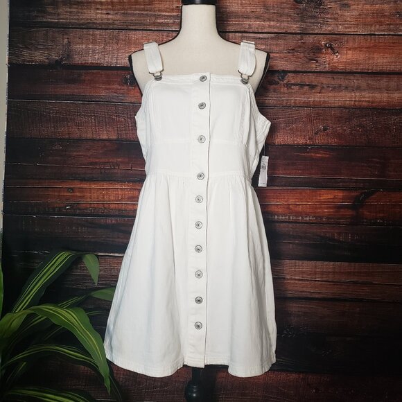 NWT American Eagle Outfitters Large White Denim Overall Dress Button Up Pockets - Picture 7 of 10